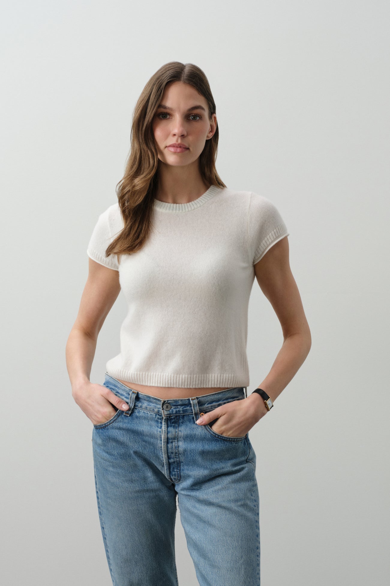 DONNA CAP SLEEVE CASHMERE CREWNECK