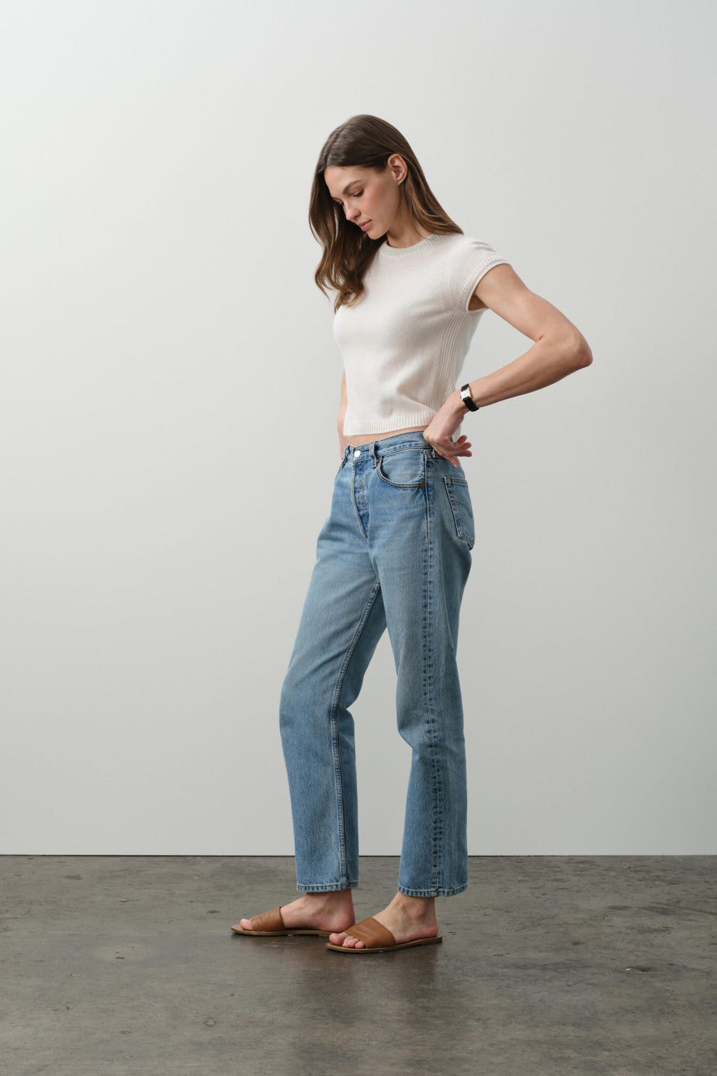 DONNA CAP SLEEVE CASHMERE CREWNECK