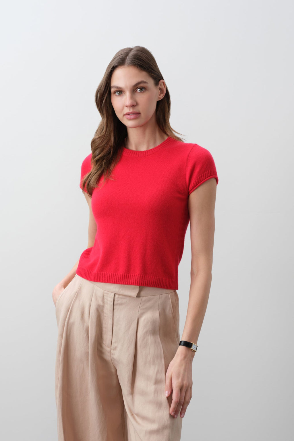 DONNA CAP SLEEVE CASHMERE CREWNECK