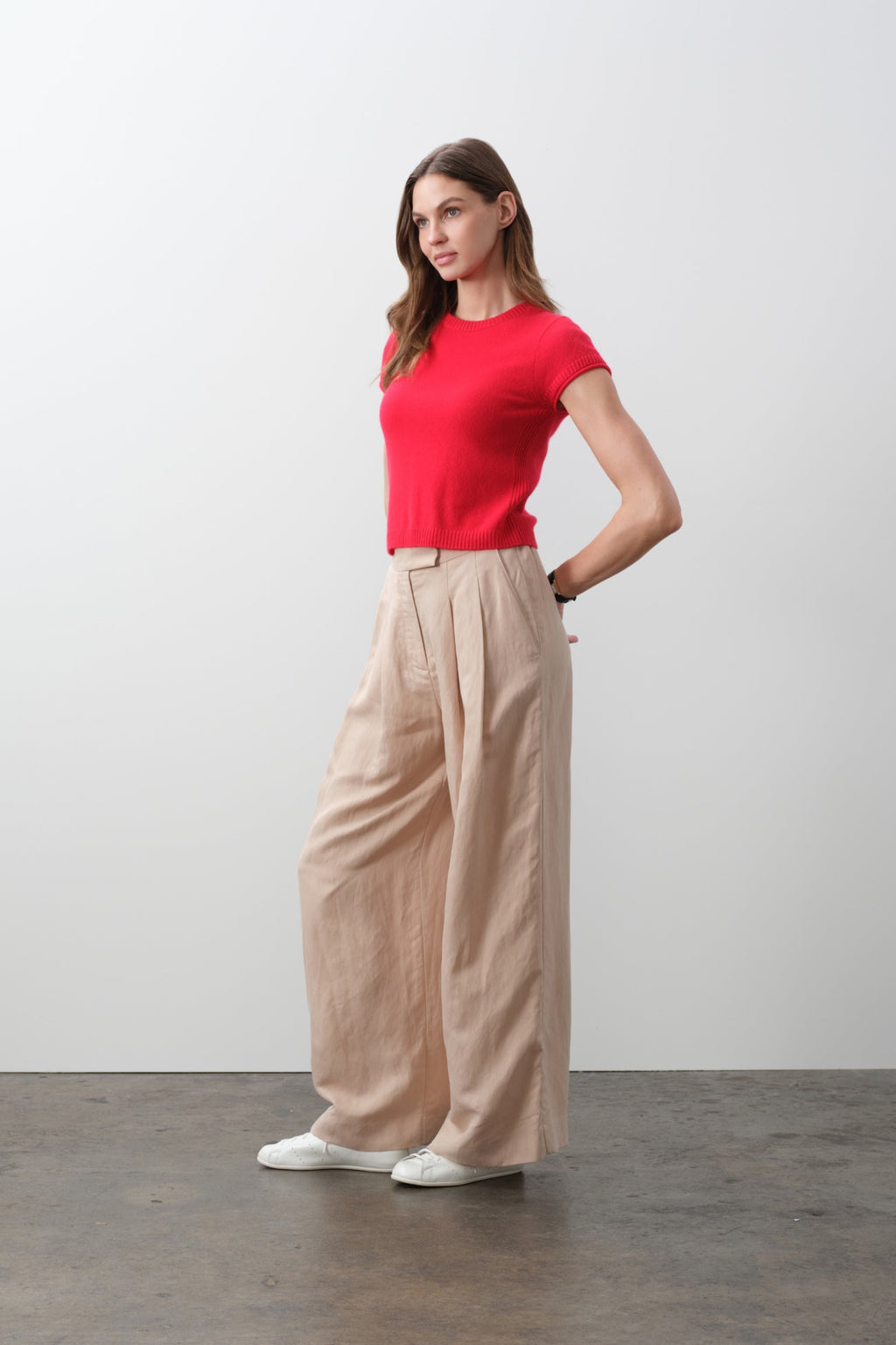 DONNA CAP SLEEVE CASHMERE CREWNECK