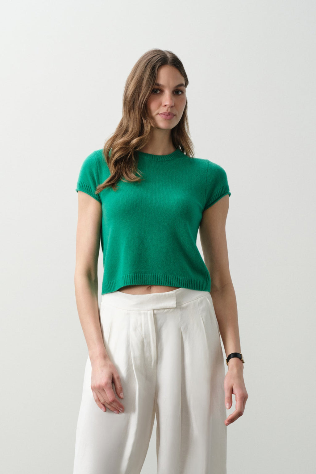 DONNA CAP SLEEVE CASHMERE CREWNECK