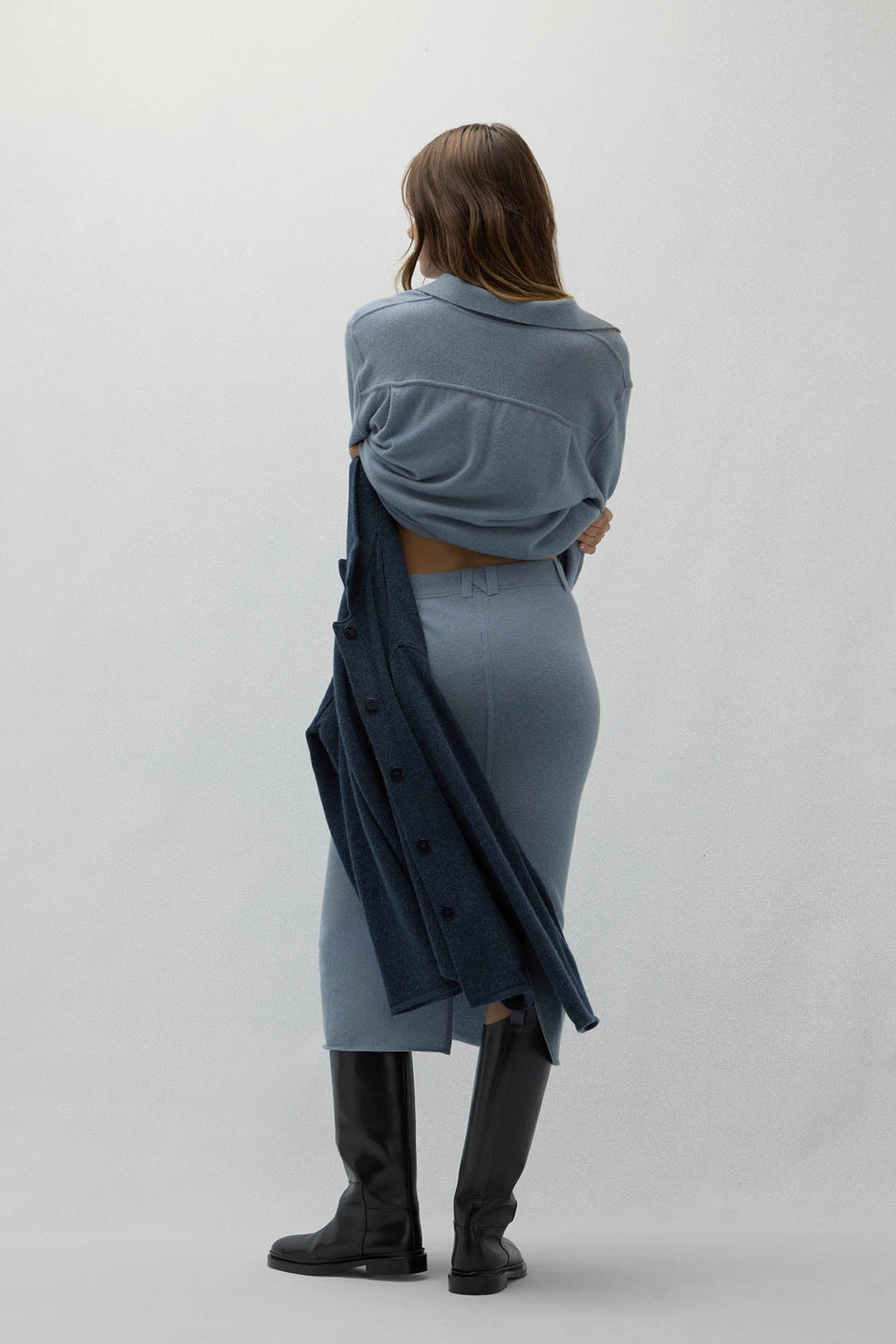 VENICE DENIM CASHMERE MIDI SKIRT