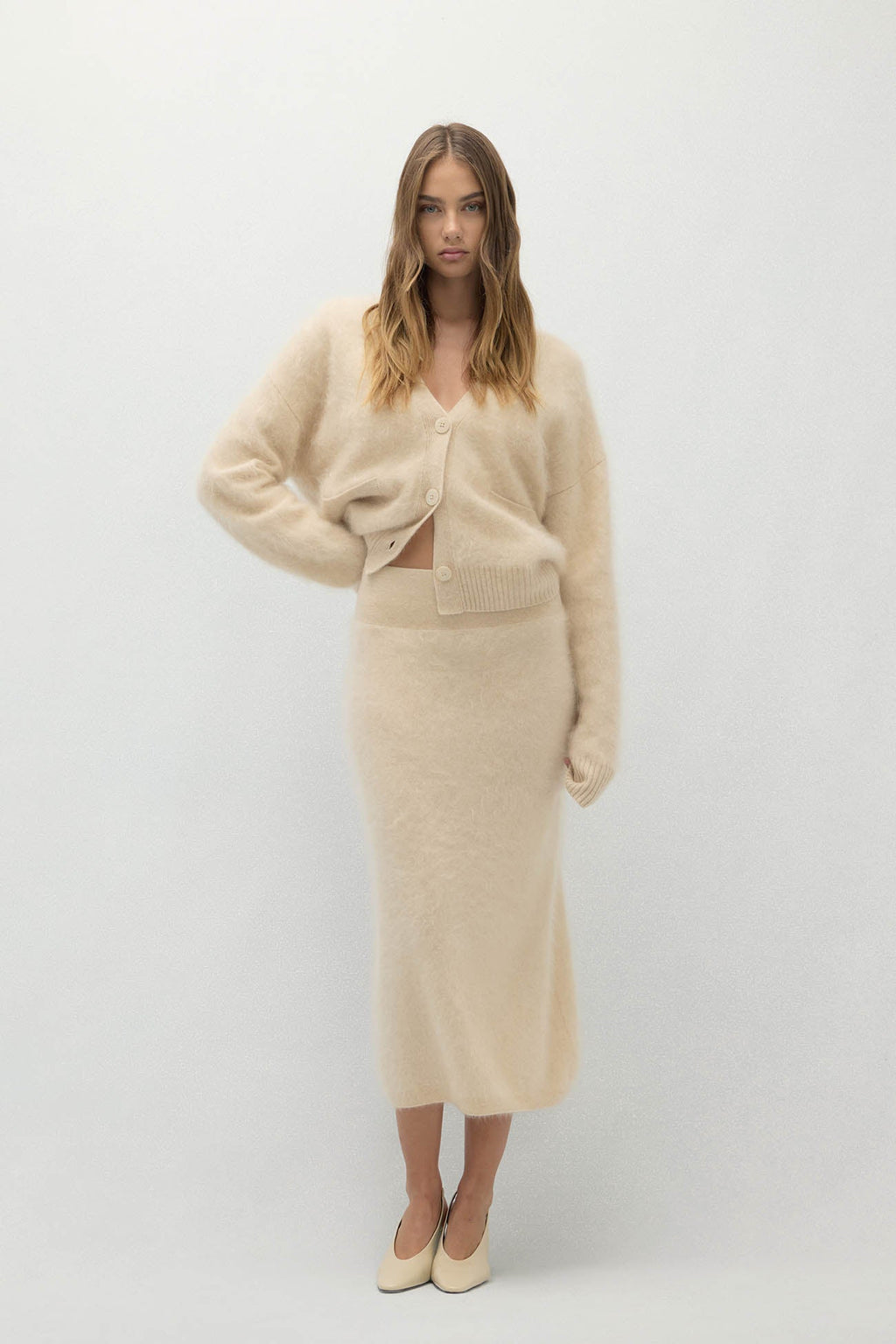 FRANCESCA BRUSHED CASHMERE MIDI SKIRT